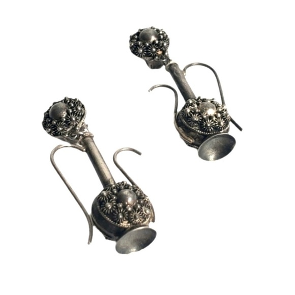 Vintage Teapot Earrings Middle Eastern Turkish Ornate Silver Tone Clip-On - Picture 1 of 5